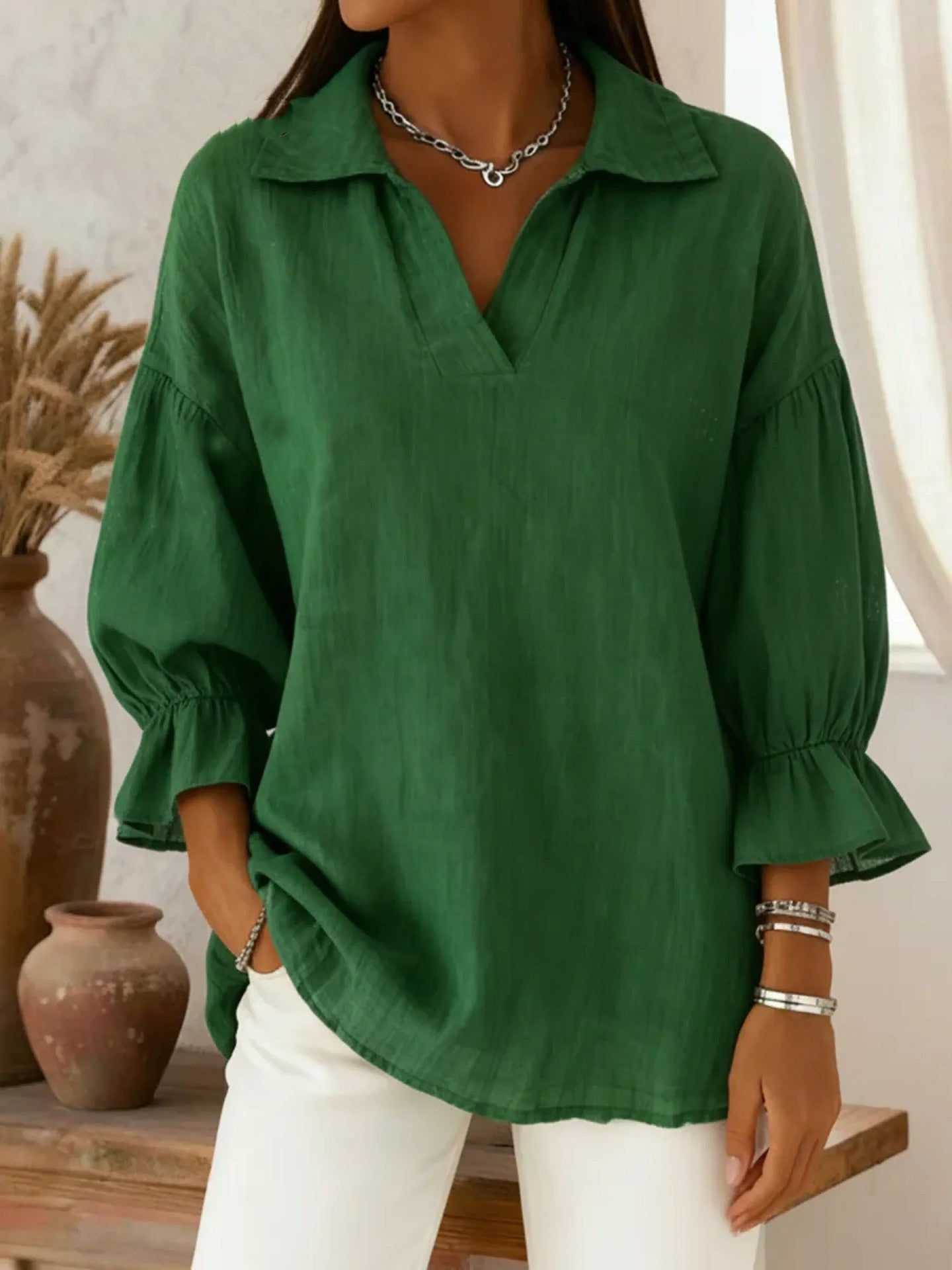 Women's Solid Color Casual Loose Stylish Long Blouse