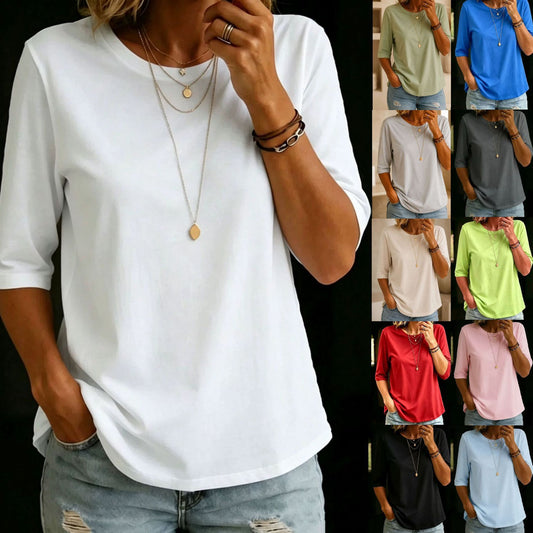 Women's Casual Round Neck Shoulder Half Sleeve Women's T-shirt