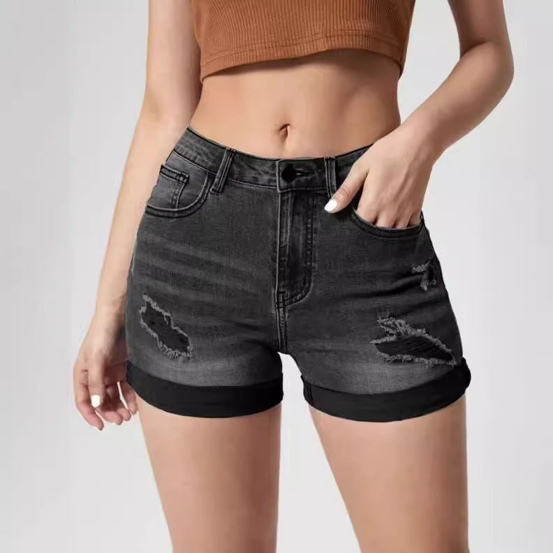 Women's Fashion Ripped Curling High Elastic Waist Denim Women's Jeans