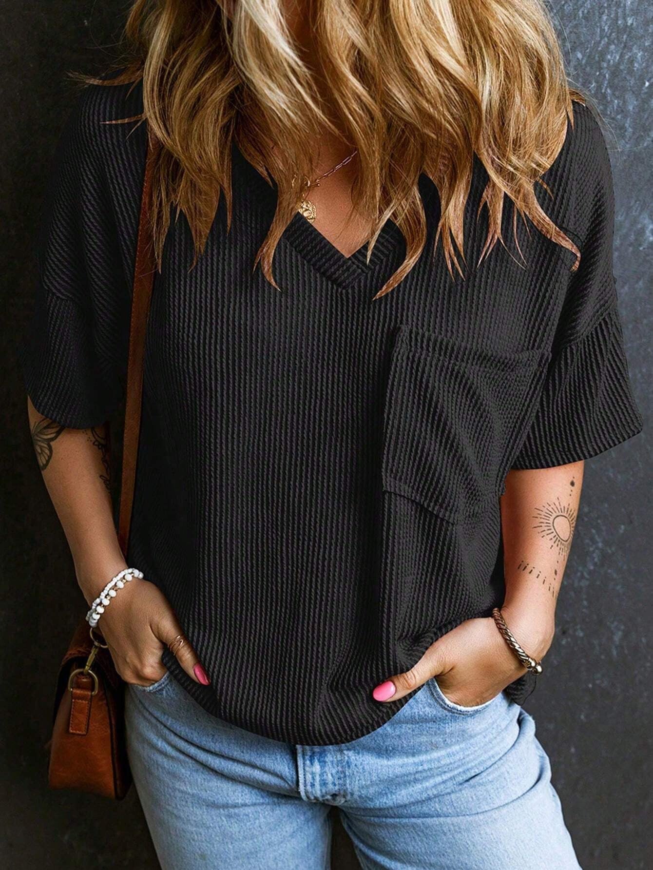Women's Fashionable Two-color Twisted Pullover Short-sleeved For Women's T-shirt