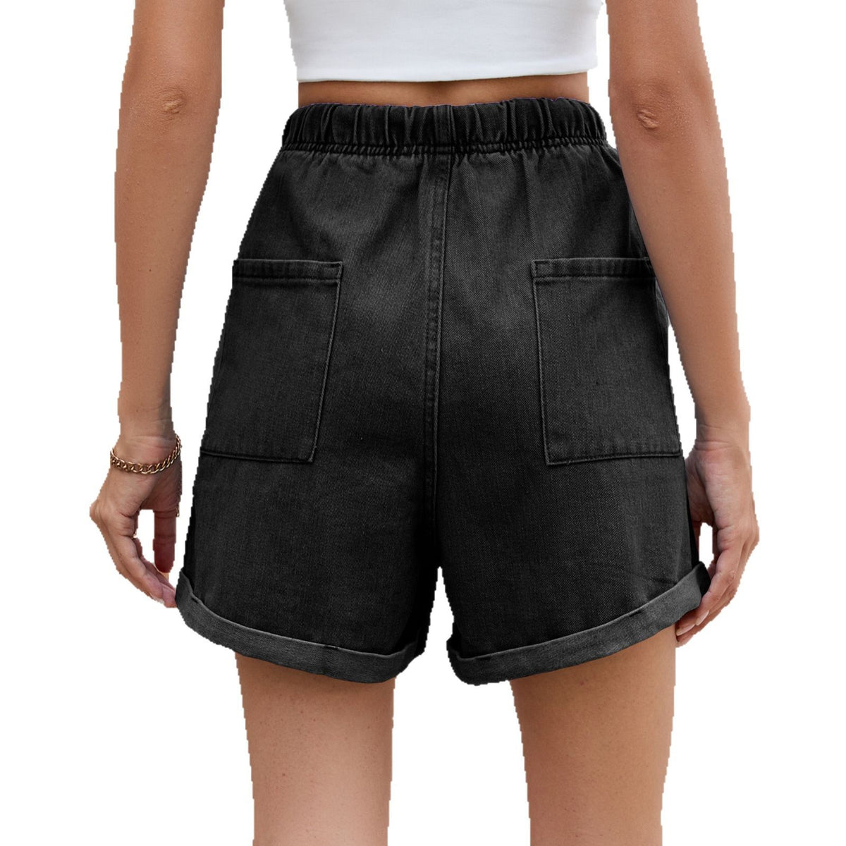 Women's Summer Washed Curling Elastic Waistband Denim Women's Jeans
