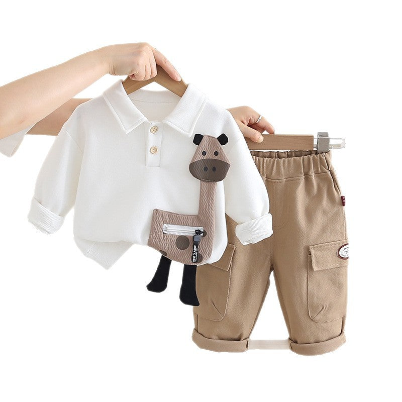 Fashionable Trendy Three-dimensional Giraffe Long-sleeved Trousers Children's Suit