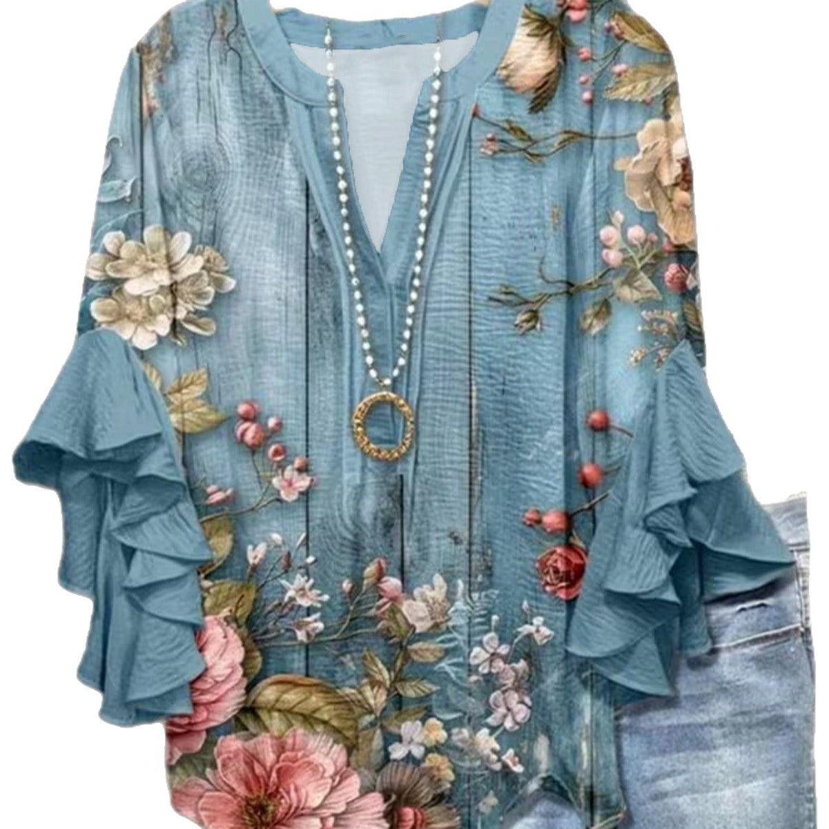 Women's Creative Flower Element Digital Printing Casual Tops