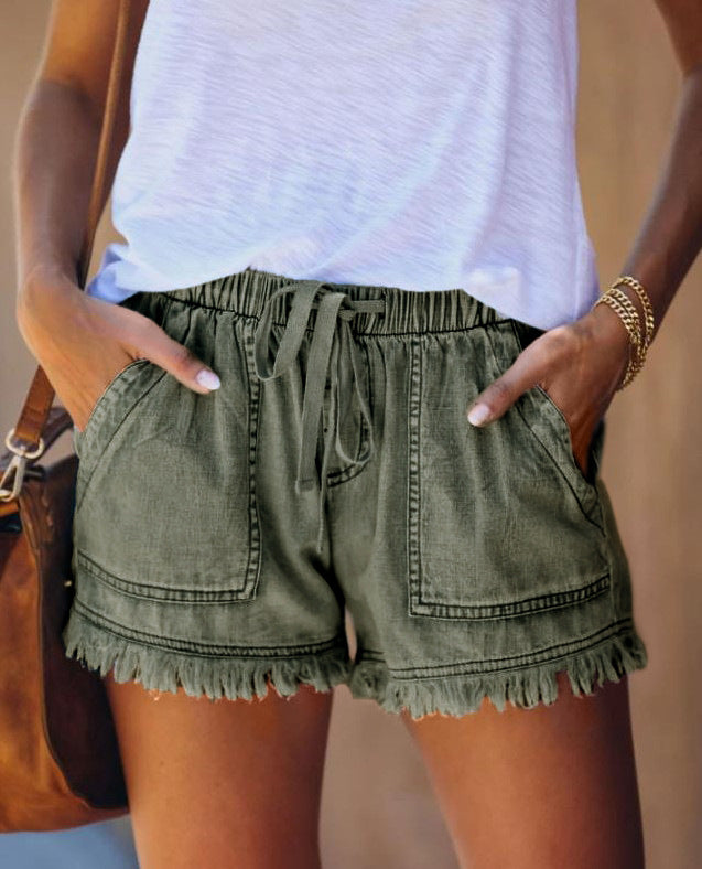 Women's Summer Elastic Waist Drawstring Casual High Slimming Denim Women's Jeans