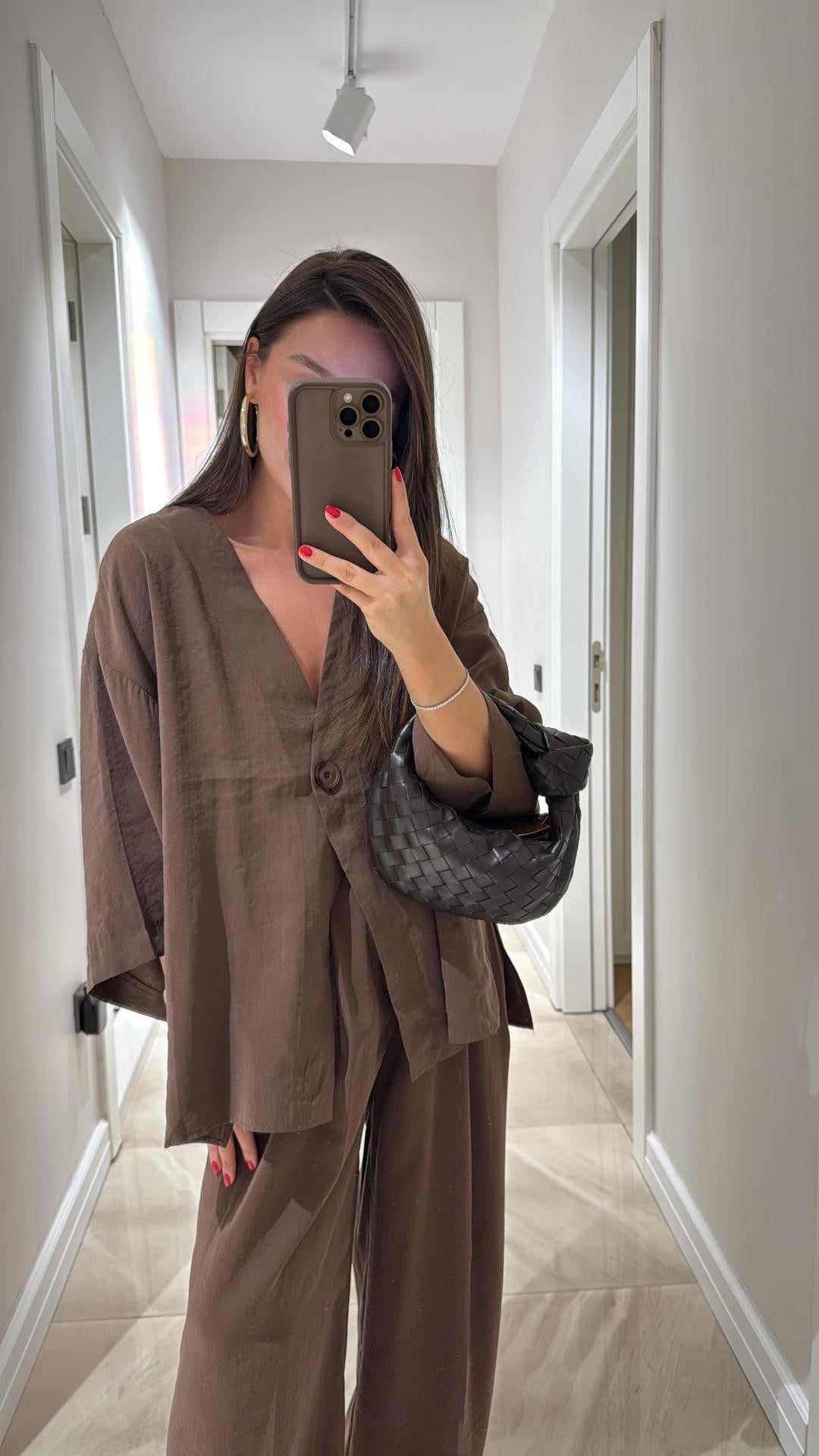 Women's Button Loose Long Sleeve High Waist Fashion Casual Suit