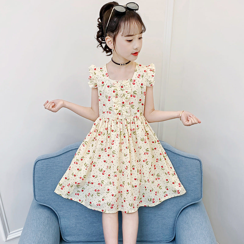Children's Clothes Wear Short-sleeved Cotton Floral Skirt Fashionable Children's Dress