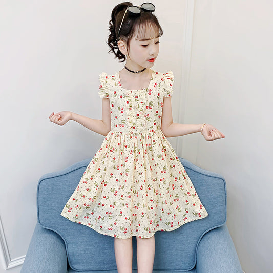 Children's Clothes Wear Short-sleeved Cotton Floral Skirt Fashionable Children's Dress