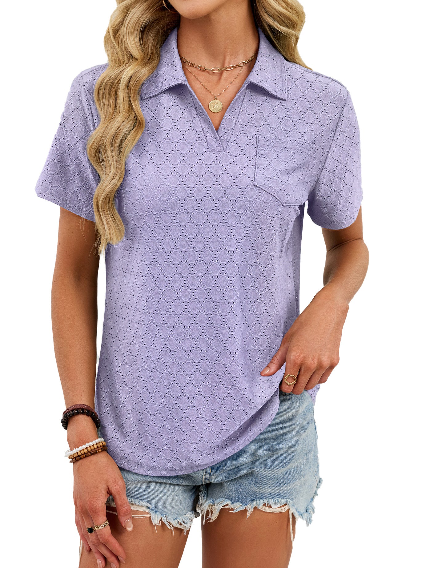 Women's Summer Sleeve Lapel Pocket Loose Shorts