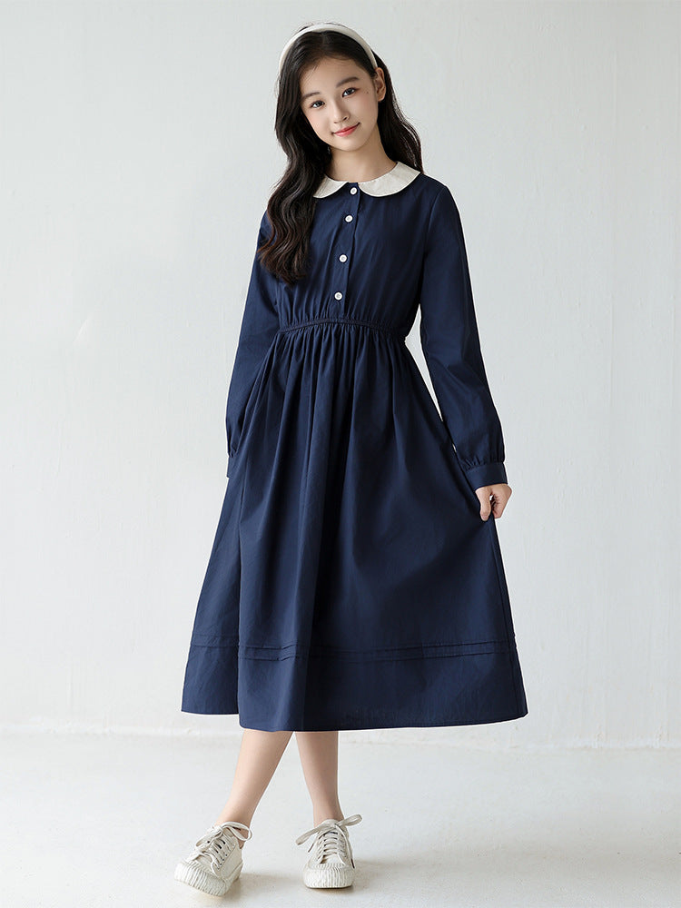 Children's Middle Big Long Sleeve Doll Collar Skirt Preppy Children's Dress