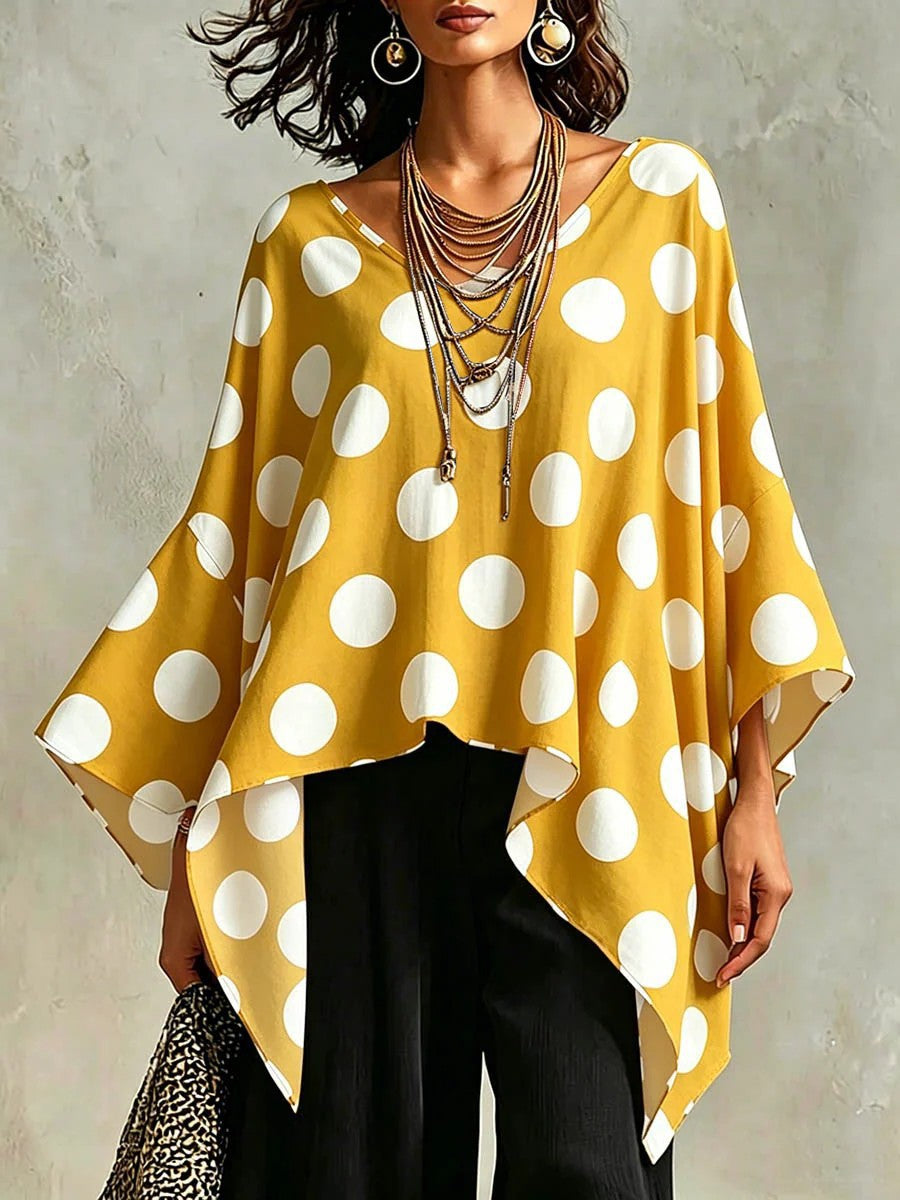 Women's Dot Batwing Sleeve Casual Loose Comfort Lace Shirt, Chiffon Shirt