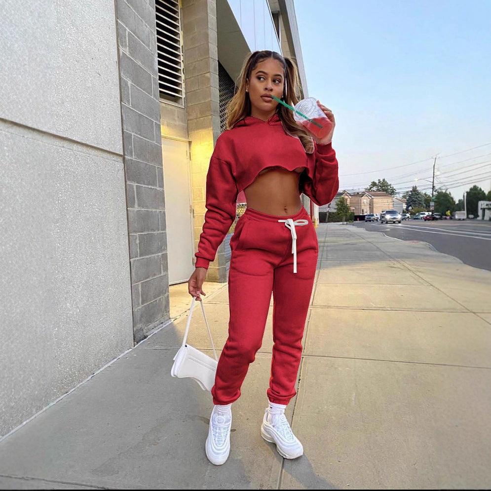 Women's Solid Color Two-piece Fleece Padded Leisure Suits