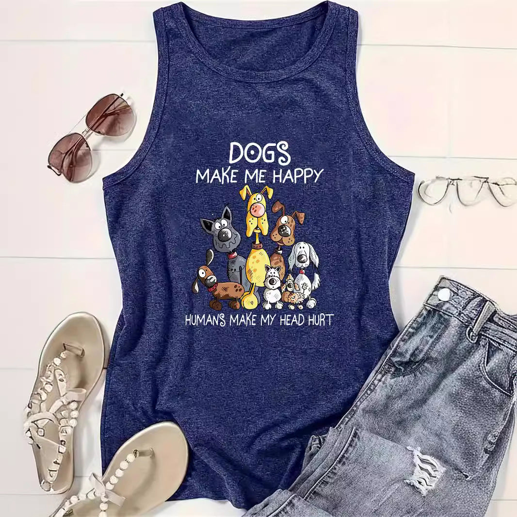 Women's Cartoon Dog Printed Round Neck Casual Women's T-shirt