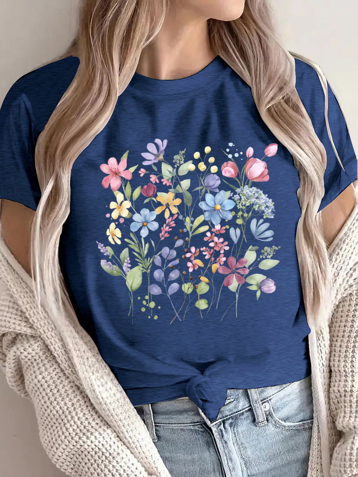 Women's Short-sleeved Floral Printed Summer Cotton Women's T-shirt