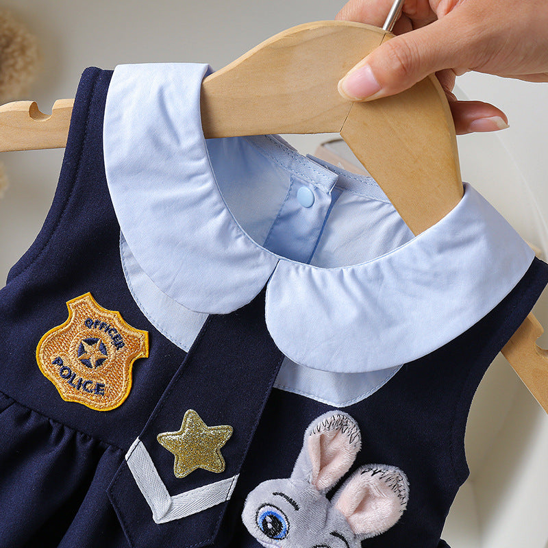 Western Style Jumpsuit Super Cute Sleeveless Rabbit Police Officer Lantern Jumpsuit, Climbing Suit