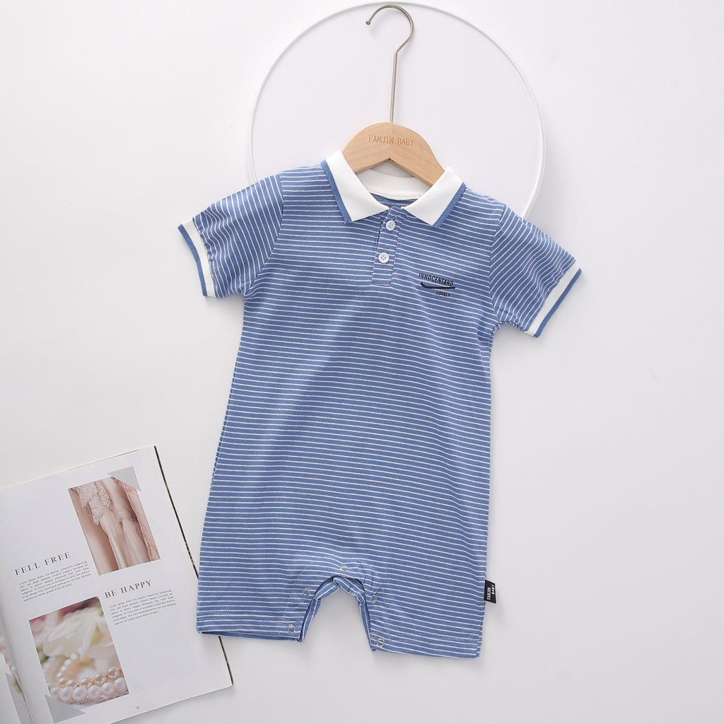Style Infant Rompers Summer Boys Gentleman Crawling Striped Jumpsuit, Climbing Suit
