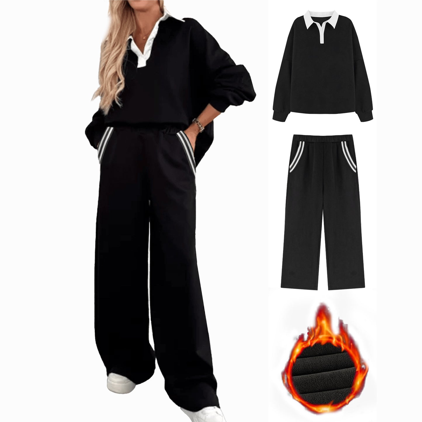 Straight Loose Fashionable Striped Composite Veet Fashion Casual Suit
