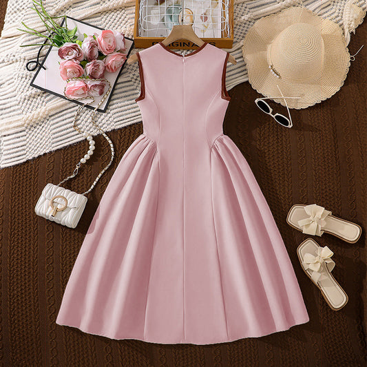 Children's Princess Style Solid Color Patchwork Large Children's Dress
