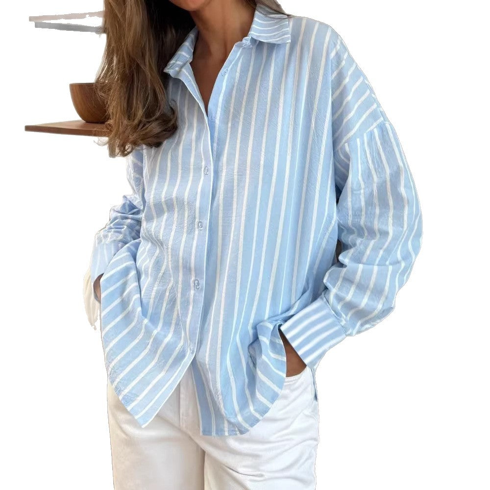 Women's Stripes Shirt Outerwear Design Sense Long Cardigans