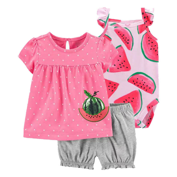 Children's Summer Clothing Short-sleeved Shorts T-shirt Three-piece Children's Suit