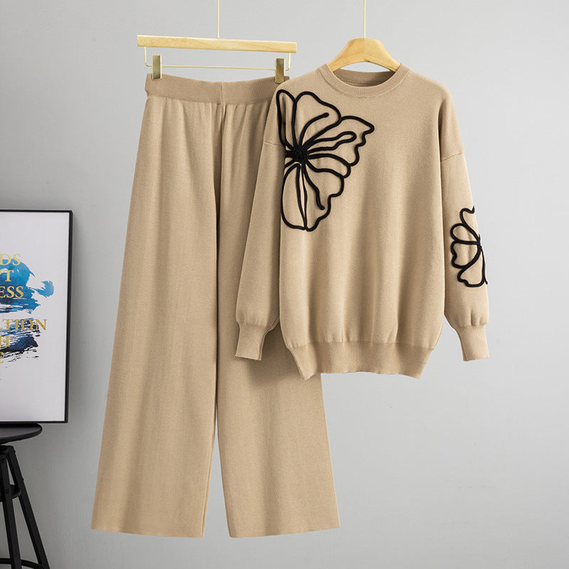 Women's Fashionable Temperament Classic Style Knitting Long-sleeved Flower Sweaters
