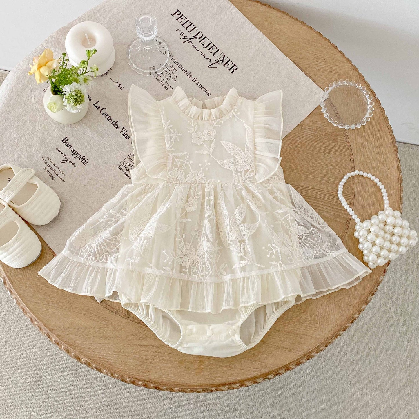 Year Old Celebration Dress Summer Fashion Mesh Flounced Sleeve Princess Jumpsuit, Climbing Suit