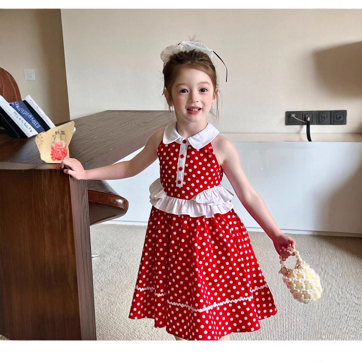 Summer Vacation Style Polka Dot Halter Children's Dress