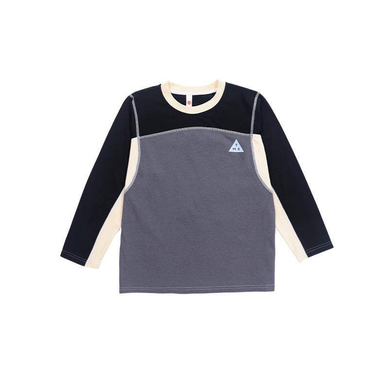 Children's Spring Color Contrast Patchwork Tops Breathable Sports Children's T-shirt