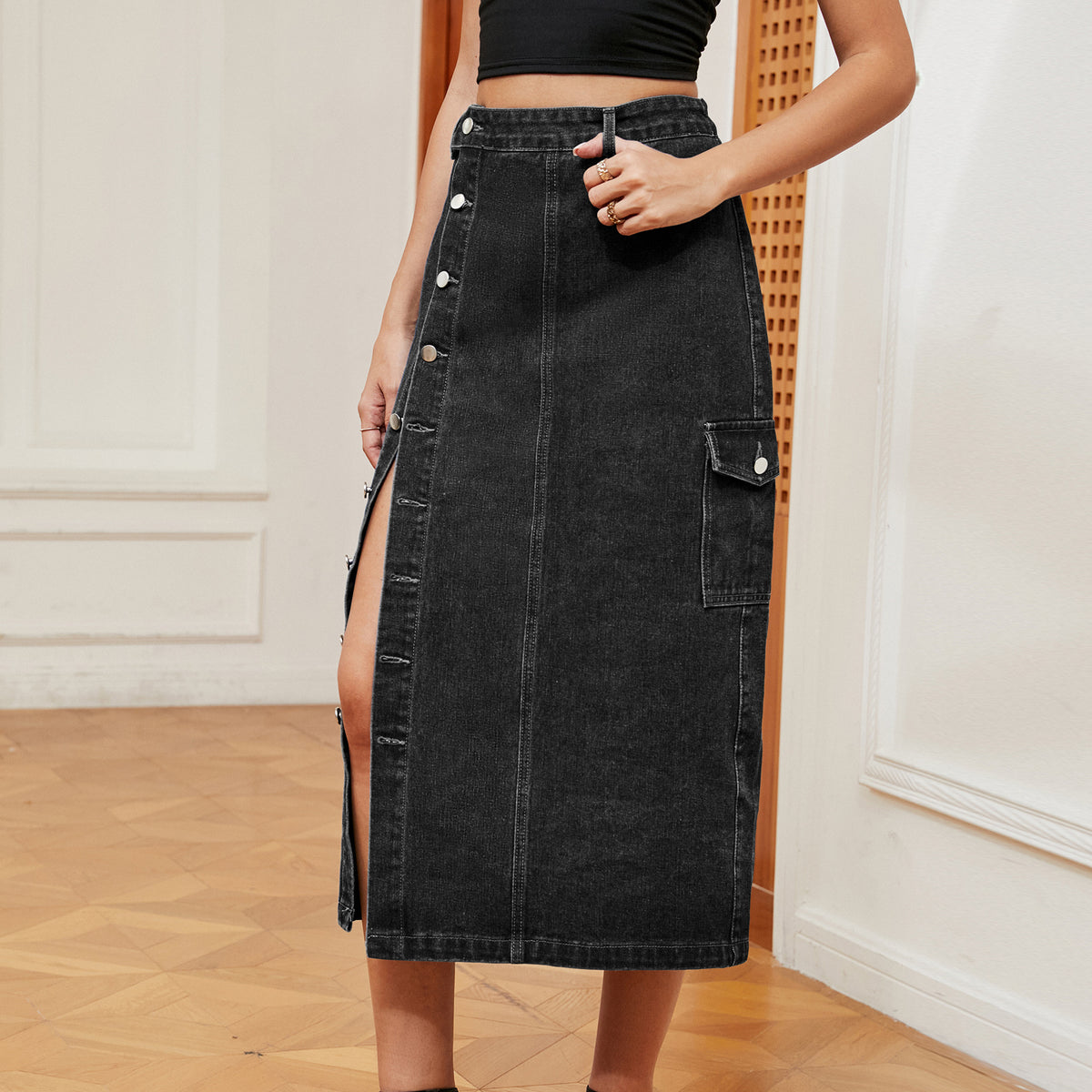Women's Hot Half Elastic Denim Cargo Casual Pants