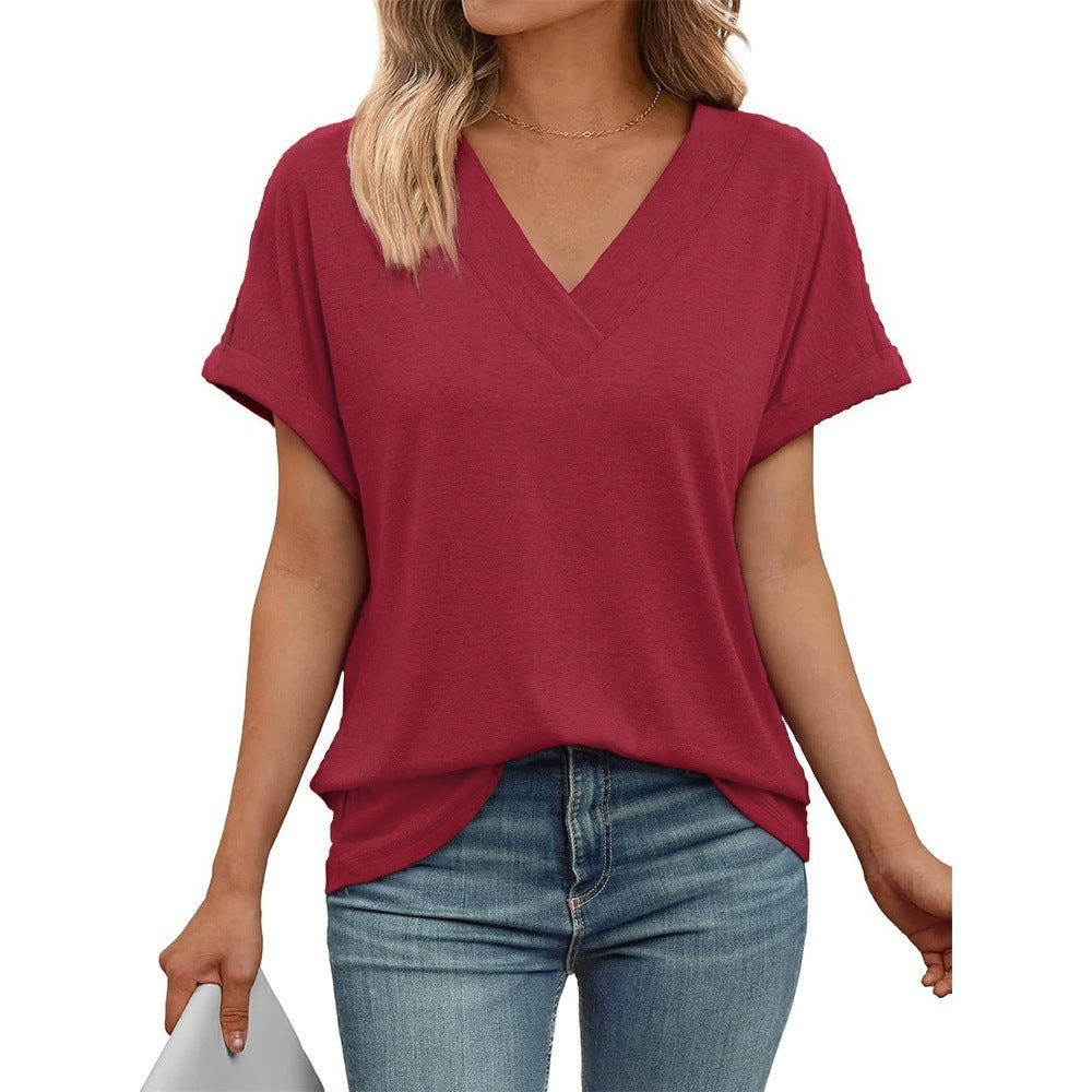 Women's Summer Short-sleeved Shirt Loose Solid Color Large Women's T-shirt