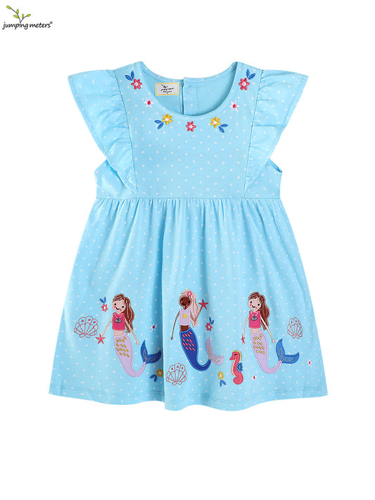 Cartoon Embroidered Back Buckle Mermaid Princess Children's Dress
