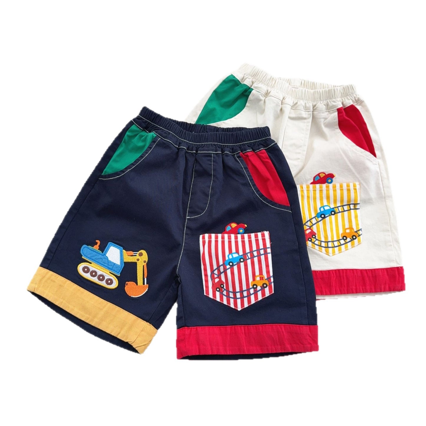 Boys Pocket Shorts Summer Cartoon Excavator Patch Children's Pants