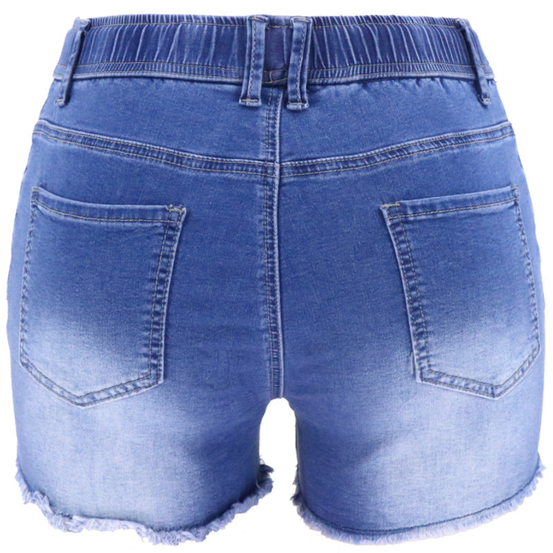 Women's Summer Elastic Rope High Waist Slim Hole Jeans