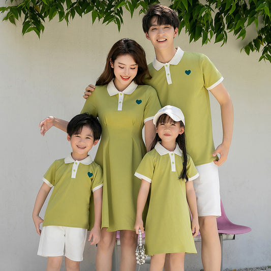 Summer Teatime Green Dress Collar Clothes For The Whole Parent-child Outfit