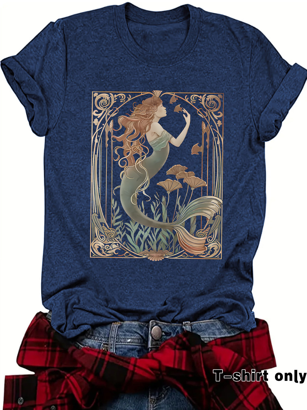 Women's Casual Feminist Mermaid Pattern Summer Round Neck Women's T-shirt