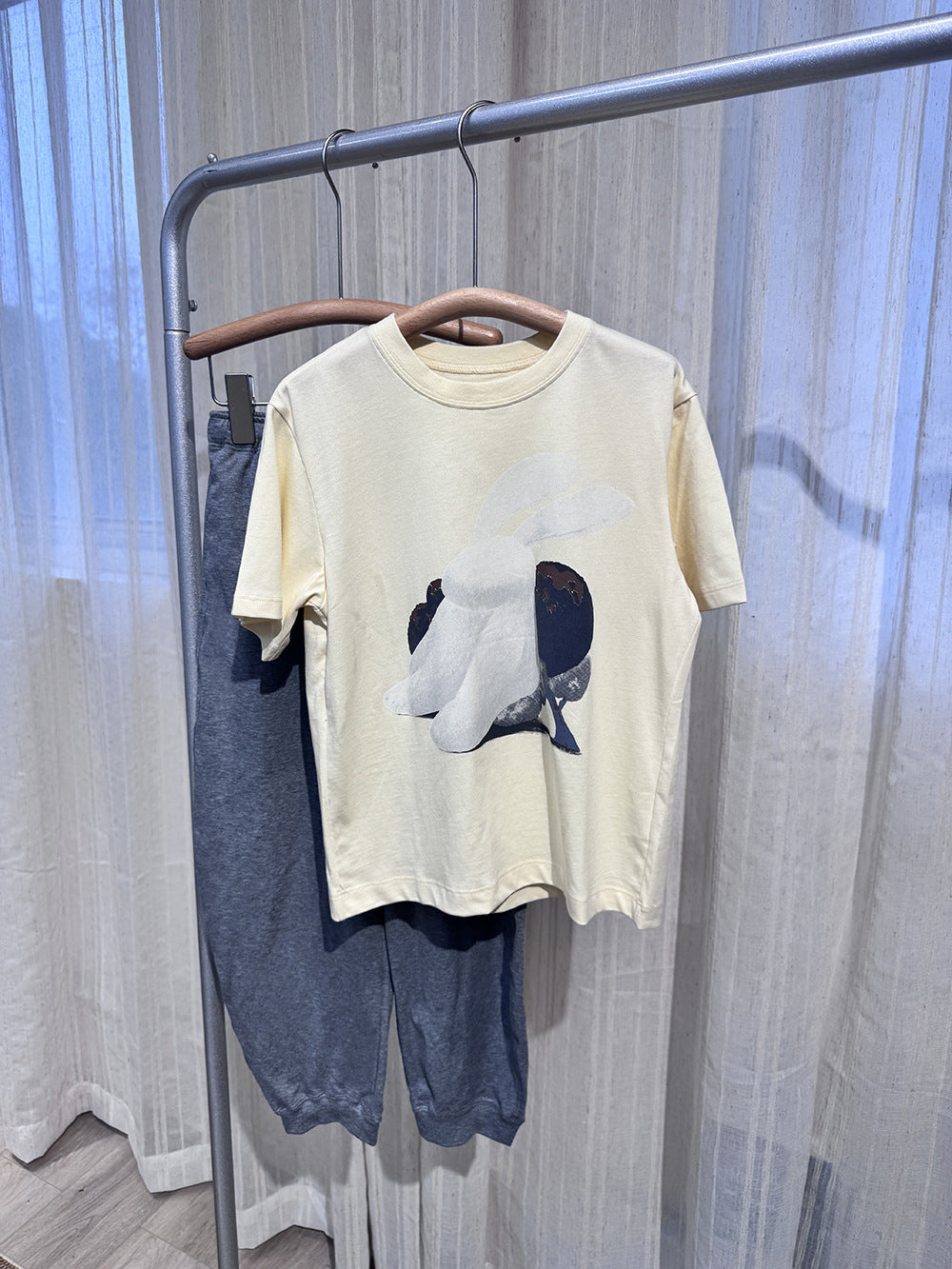 Children's Clothing Cloud Rabbit Two-color Short-sleeved Cotton Breathable Printed Boys Children's T-shirt