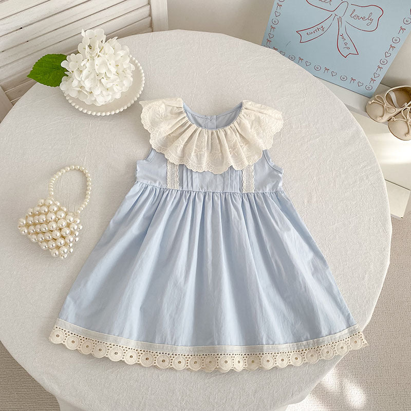 Summer Sleeveless Lace Collar Romper Fashionable Children's Dress