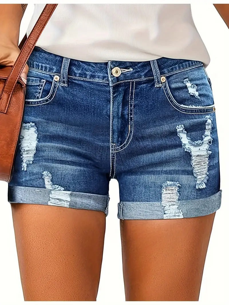 Women's Xi Stretch Ripped Denim Casual High Shorts
