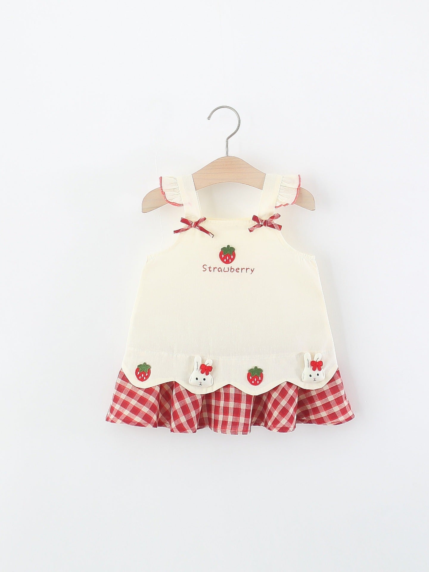 Children's Summer Sweet Cute Cartoon Strawberry Plaid Princess Children's Dress