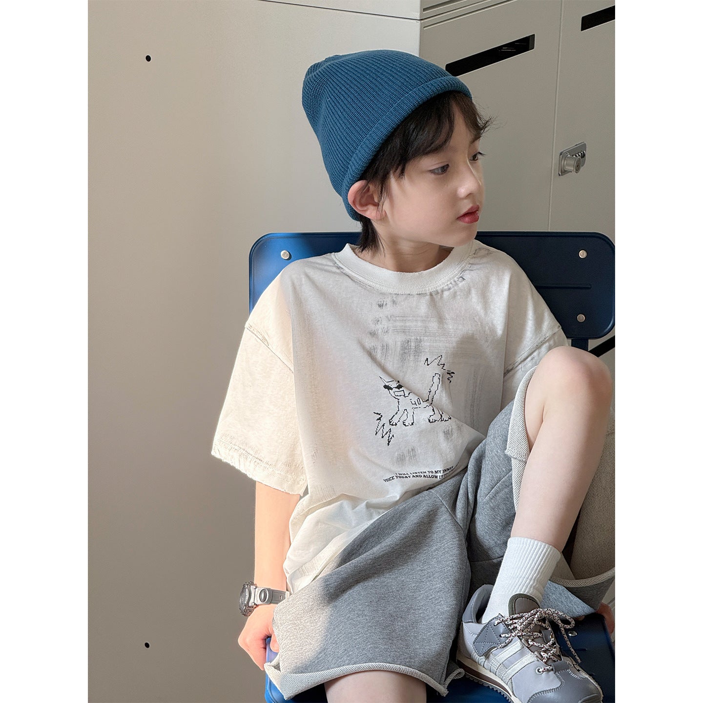 Children's Summer Korean Style Retro Street Short Sleeve Casual Trend Printed Children's T-shirt