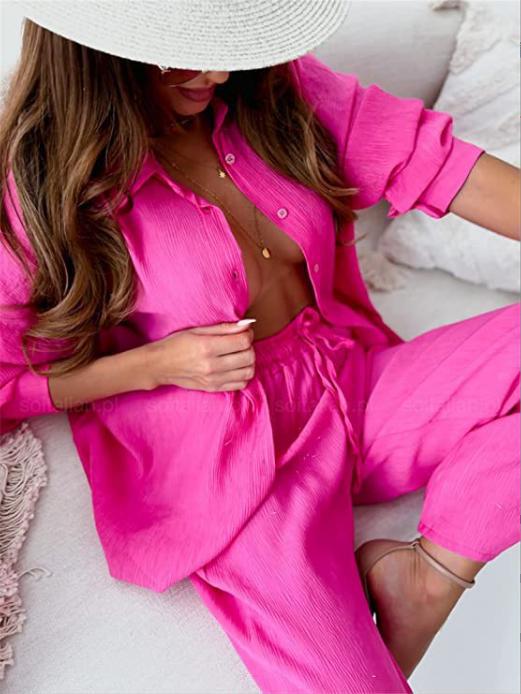 Women's Loose Elastic Wrinkle Long-sleeved Shirt Suits