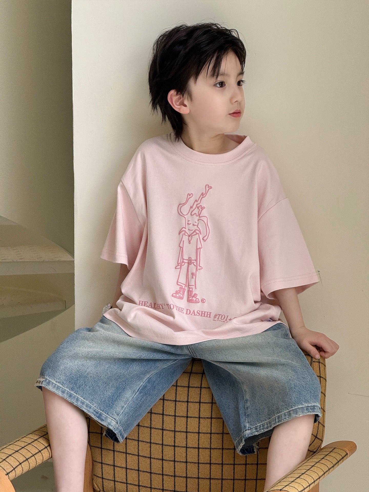 Children's Personalized Printed Short Sleeve Loose Round Neck Pullover Children's T-shirt