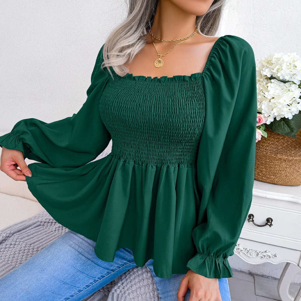 Women's Casual Wooden Ear Square Collar Long Clothing