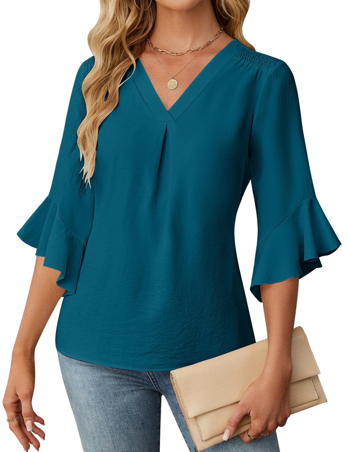Women's Summer Cropped Smocking Ruffle Casual Lace Shirt, Chiffon Shirt
