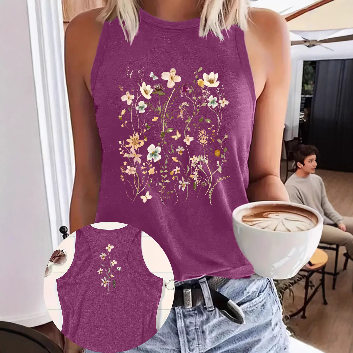 Women's Sleeveless Loose Bohemian Flower T-shirt Vintage Floral Small Vest/suspenders/tube Top