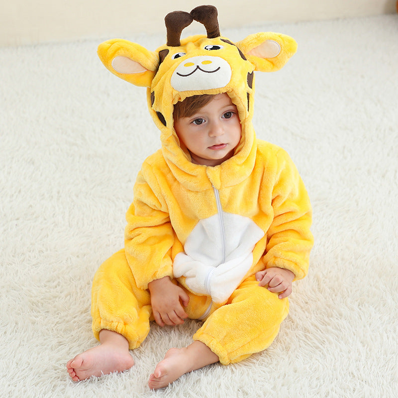 Children's Cartoon One-piece Pajama Animal Flannel Romper Jumpsuit, Climbing Suit