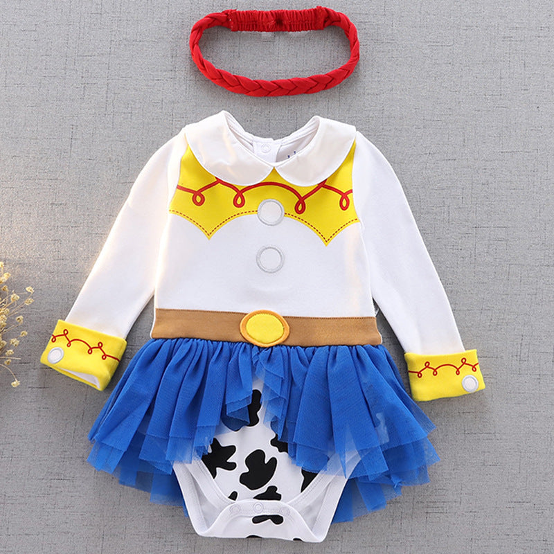 Children's Pullover Romper Short Sleeve Tulle Skirt Jumpsuit, Climbing Suit