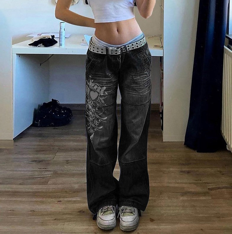 Women's Street Style Irregular Pattern Print Loose Women's Jeans