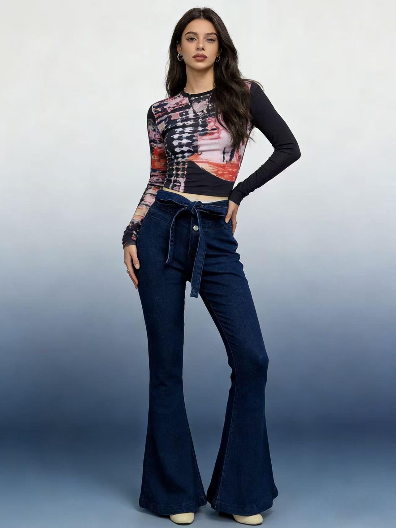 Women's Source High Waist Hip Lift Wide Women's Jeans