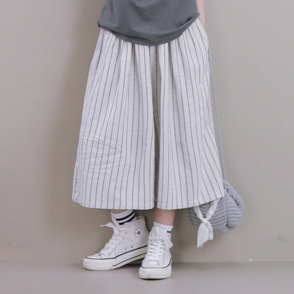 Large Loose Casual Pure Cotton Elastic Waist Culottes Small Cropped Children's Pants