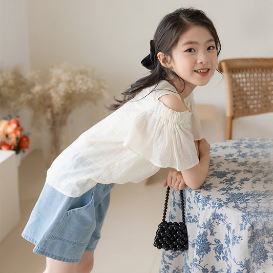 Children's Summer Lining Sports Gold Stripe Princess Top Short Sleeve Half Children's T-shirt
